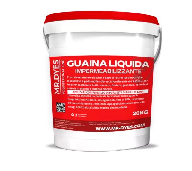 GUAINA LIQUIDA IMPERMEABILIZZANTE - Grigia / Rossa / Bianca / Verde da 1-6-20 Kg