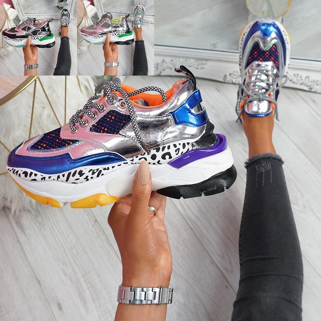 WOMENS LADIES MULTICOLOR Rainbow Chunky Trainers Lace Up Sneakers Women Shoes 14.99 PicClick UK