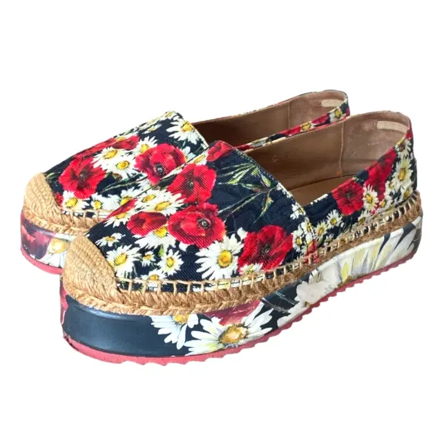 DOLCE & GABBANA Multicolor Floral Print Fabric Platform Espadrilles, Size 35