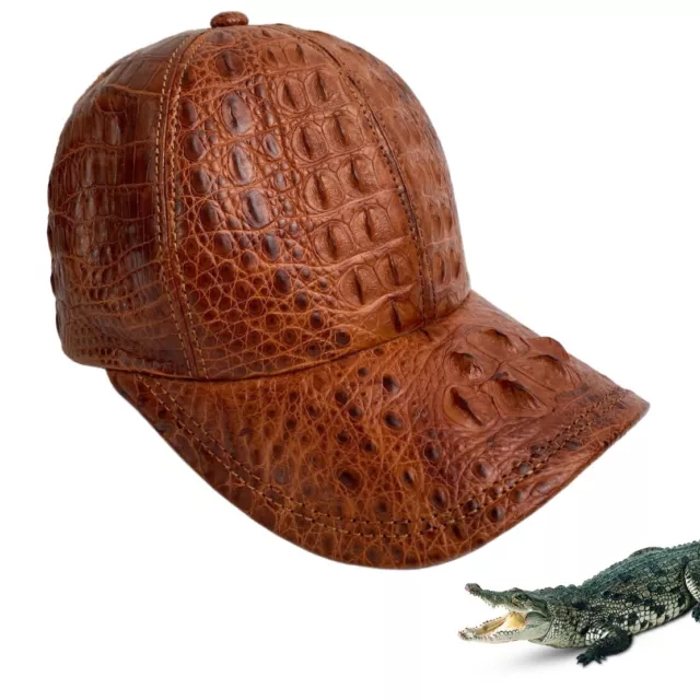 Mens Brown Alligator Leather Baseball Hat Crocodile Skin Snapback Hat Casual Cap