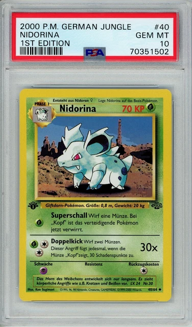 2000 Pokemon German Jungle Nidorina 1st Edition #40/64 GEM MINT PSA 10