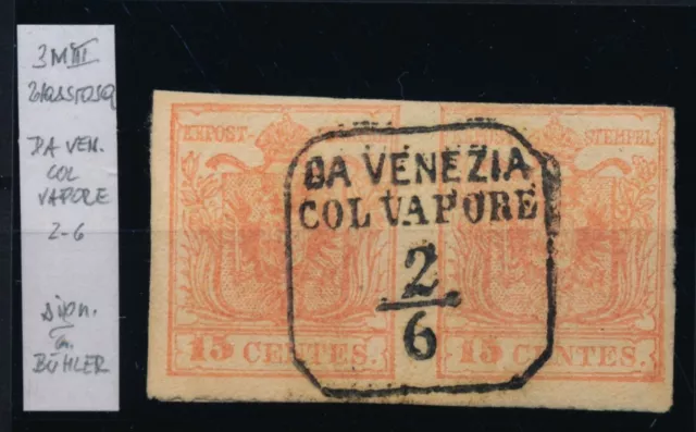 Lombardei-Venetien 1850 2*15C Paar! Schiffstempel Da Venezia/Col Vapore, Vöb