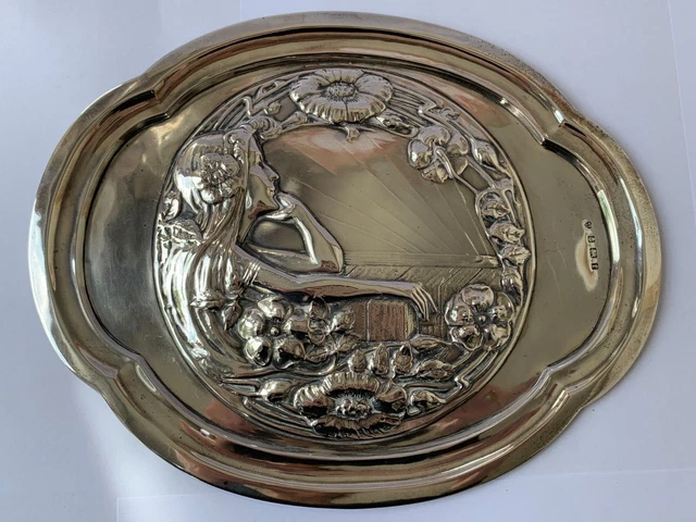 Edwardian Art Nouveau Sterling Silver Card Tray by Williams Ltd from 1905