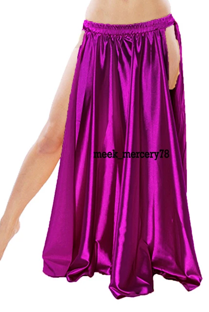 Femme Haut Jupe Fendue Magenta Satin A Ligne Panneau Ventre Danse Costumes S1