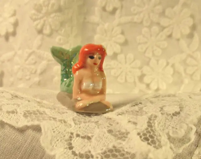 Dollhouse Porcelain Mermaid Figurine, French Feve, Miniature Nautical Decor