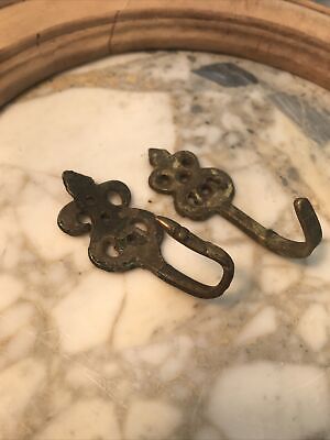 Antique PAIR French Wall Hooks Handmade Brass 1800s key holder Curtain Hand Made