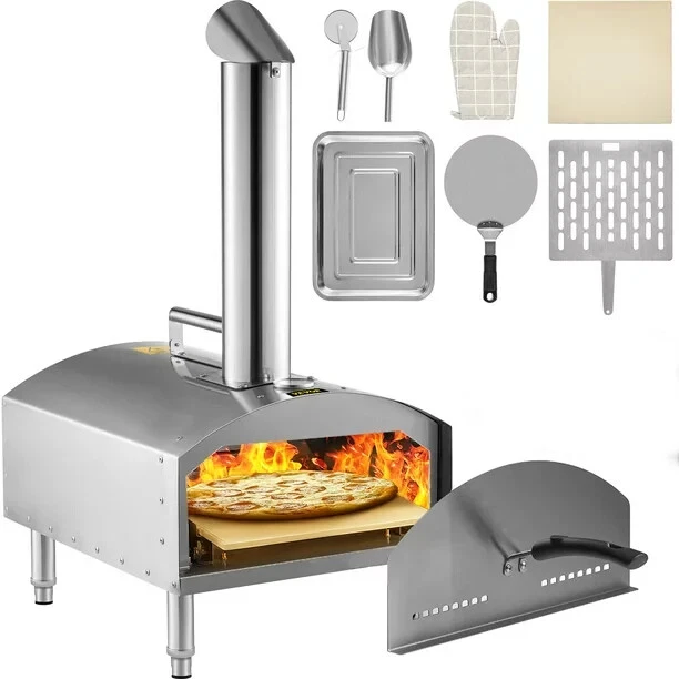 12" Wood Fired Pizza Oven, Outdoor Stainless Steel Pizza Oven with Accessories