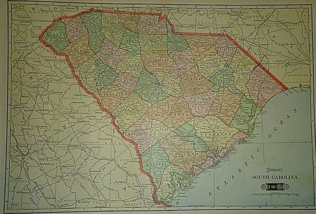 Vintage 1901 Tunison Atlas Map ~ SOUTH CAROLINA ~ Old & Authentic ~ Free S&H