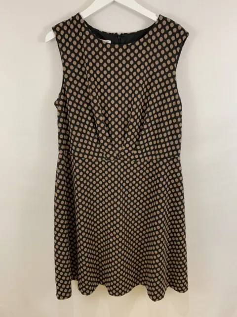 London Style Collection Women's Dress Black Brown Polka Dot Stretch Size 14W 1x