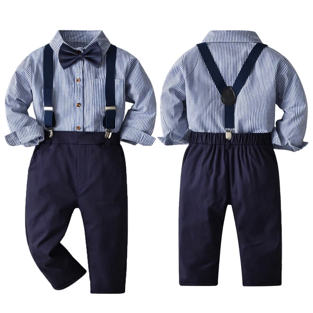 Set outfit festa di compleanno bambini bambino camicia a righe set sospensioni
