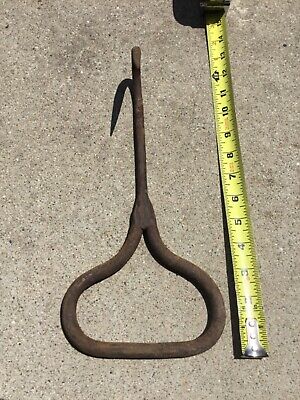 Antique Vintage Primitive Cast Iron Hand Forged Hay Bale Meat Hook Farm Tool