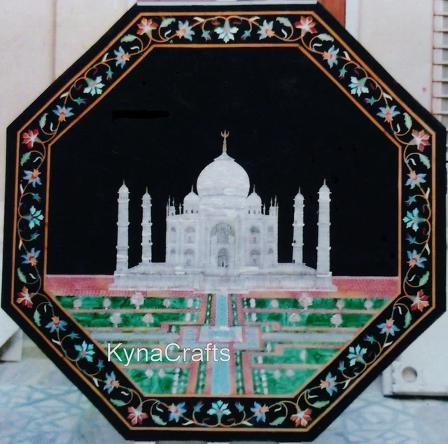 Octagon Marble Dining Table Top Symbol Of Love Inlay Work Office Table 48 Inches