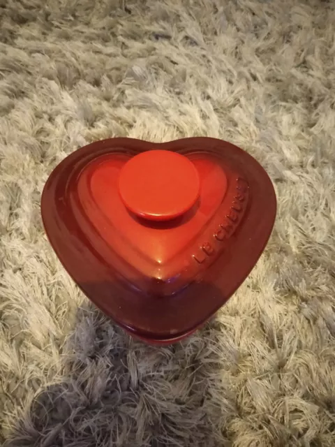 Le Creuset Cerise Red Heart Shaped Ramekin With Lid Stoneware