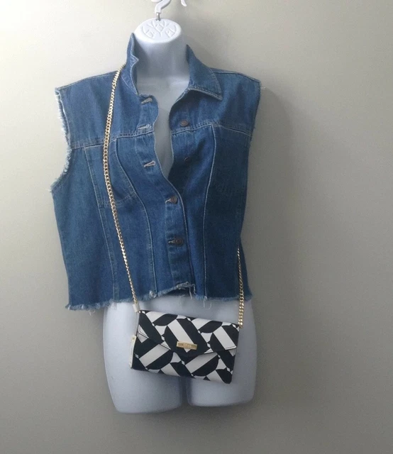 Trina Turk Geometric Black  White Crossbody Bag Chain Strap