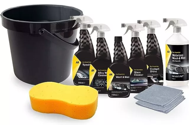 AA Car Cleaning kit 10 in 1 with Jumbo Sponge, 2 Microfibres and 10L Bucket