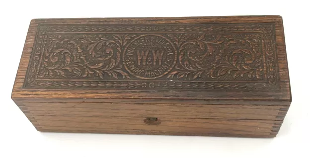 Antique Wheeler & Wilson Sewing Accessories Carved Wooden Box *BOX ONLY*