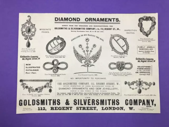 Goldsmiths & Silversmiths Company Regent Street London 1902 Druckanzeige