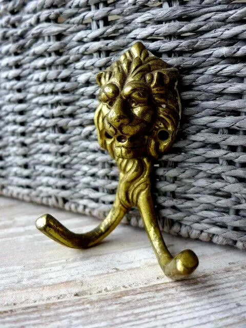 Vintage, antique brass double coat hook Lion collector project replacement EN-6