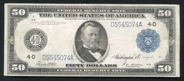 FR. 1039a 1914 $50 FIFTY DOLLARS FRN FEDERAL RESERVE NOTE CLEVELAND, OH VF FR. 1039a 1914 $50 FIFTY DOLLARS FRN FEDERAL RESERVE NOTE CLEVELAND, OH VF