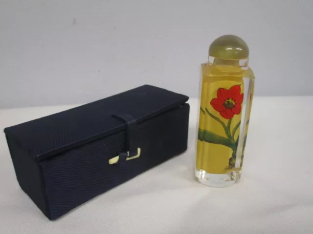 CHINESE GLASS INTERIOR HAND PAINTED SNUFF BOTTLE with RED TULIP FLOWER MIB