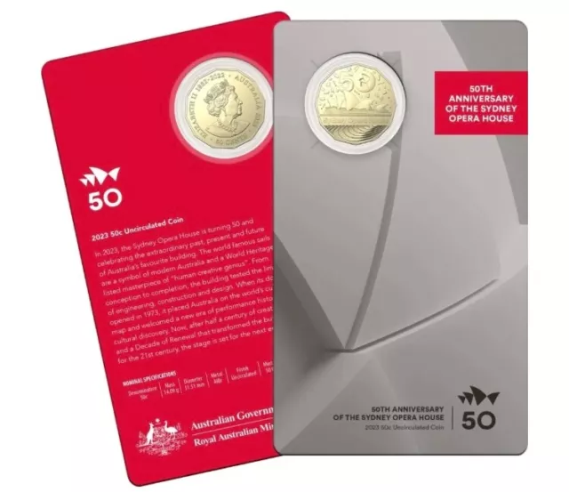 2023 Australia Sydney Opera House 50 years UNC Gold colour 50c Coin Card