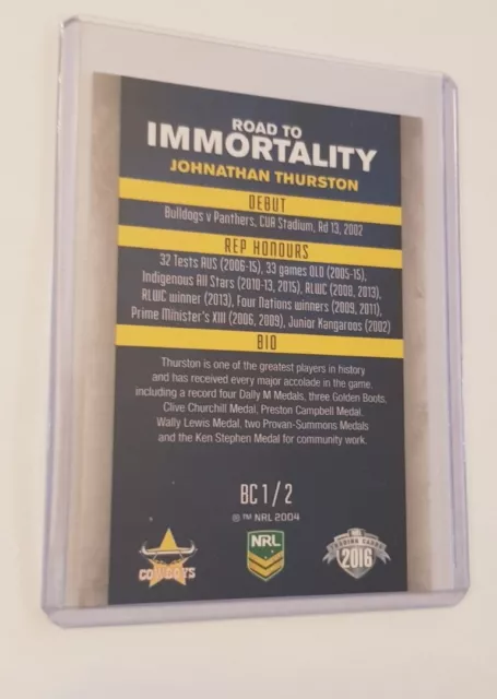 Jonathan Thurston Road to Immortality Box Card BC1/2 NRL North Qid Cowboys (#66) 3