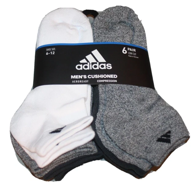 MENS ADIDAS COMPRESSION Socks 6 Pair Low Cut Cushioned Aeroready Gray