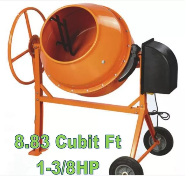 8.83 Cubic Feet Electric Cement Concrete Stucco Mortar Mixer Heavy Duty 1 3/8 HP 3