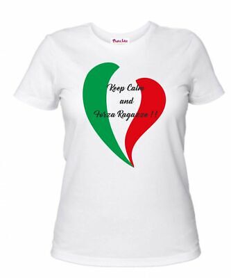 t-shirt donna bianca scritta keep calm forza ragazze calcio italia squadra cuore