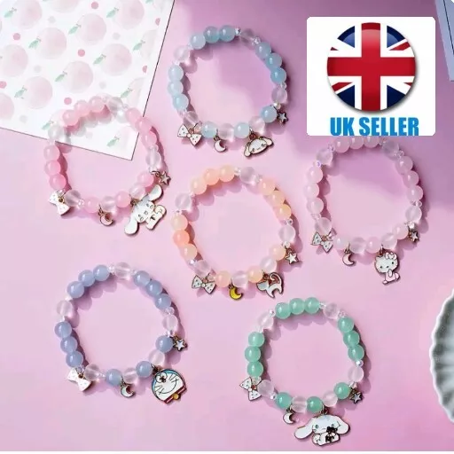 Crystal Bracelets Stone for girls Cute Cartoon unicorn rainbow cat whale UK Gift