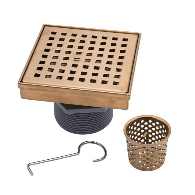 Oatey Shower Drain 4"X4" Stainless Steel Square Pattern Cover Champagne Bronze