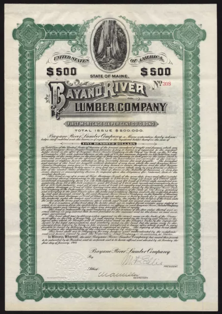 Panama: Bayano River Lumber Co., 6% bond for $500, 1909