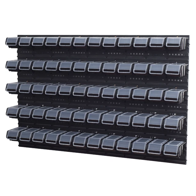 60 Boîtes Rangement Empilables Avec Étagère Murale 120x80cm - Système Organisation Plastique