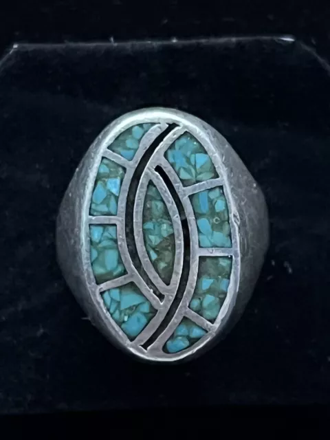 Zuni Native American Sterling Silver Turquoise Hummingbird Ring Sz 12 Old Coin