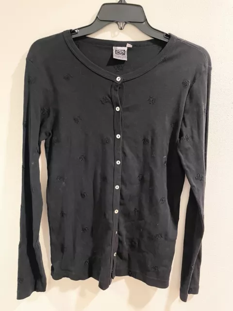 Johnny Was Collection Vintage  Womens Black Long Sleeve Top Button Up Medium