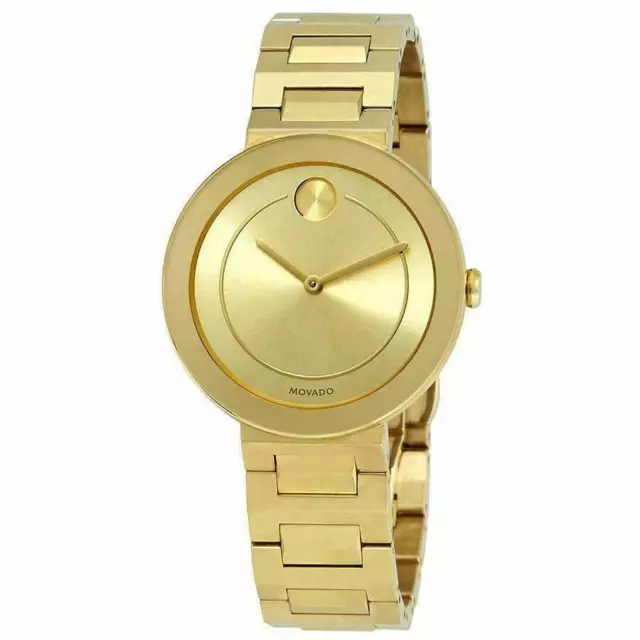 Brand New Movado Bold 3600498 Gold Tone Ladies Gold Dial Swiss Quartz 34Mm Watch