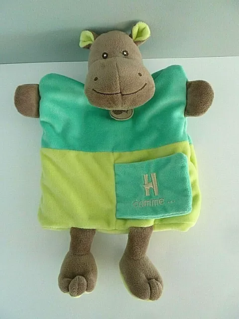 *. Doudou Marionnette Baby Nat Hippopotame Vert Bleu H Comme Hippo - Etat Neuf*