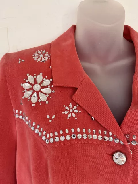 New Double D Ranch Ranchwear Crystal Bling Rockabilly ‘50s Coral Rodeo Jacket-M