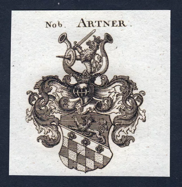 Env. 1820 Artner Armoiries Adel Coat De Arms Gravure sur Cuivre Imprimé Ancien