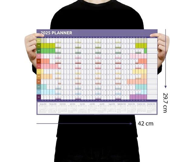 2025 A3 SIZE Coloured Year Wall Planner Calendar Home Office Work