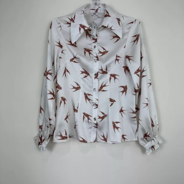 River Island Blouse Shirt Western Prairie Swallow Print Fitted Womens New 6 - 16