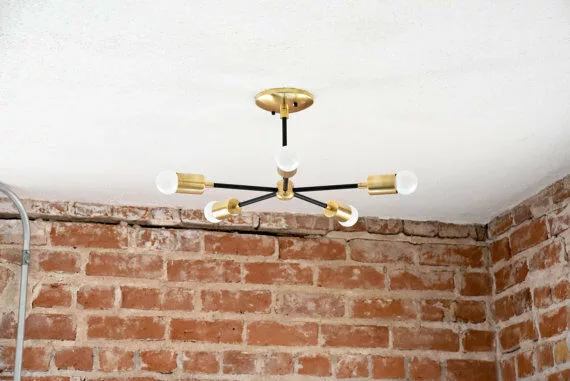 Matte Black And Brushed Mid century modern brass semi flush mount sputnik light
