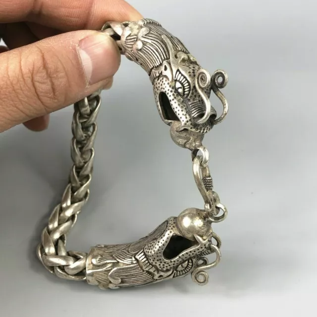 Collectible Tibet Silver Handwork Dragon Amulet Bracelet Exquisite Chinese Rare