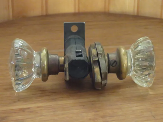 Antique / Vintage ~  12 Point Crystal Clear Glass & Brass Door Knobs Assembly