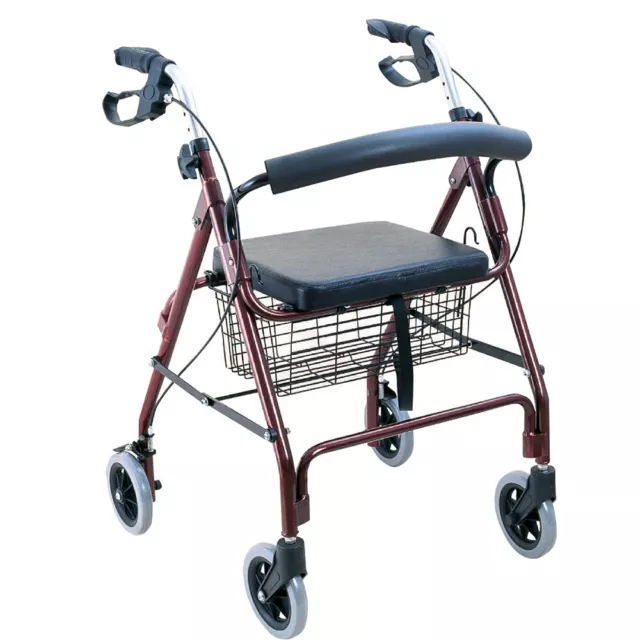 Bodymed Aluminum Rollator With 6" Wheels, Pvc Soft Seat, Loop Brake, Burgundy