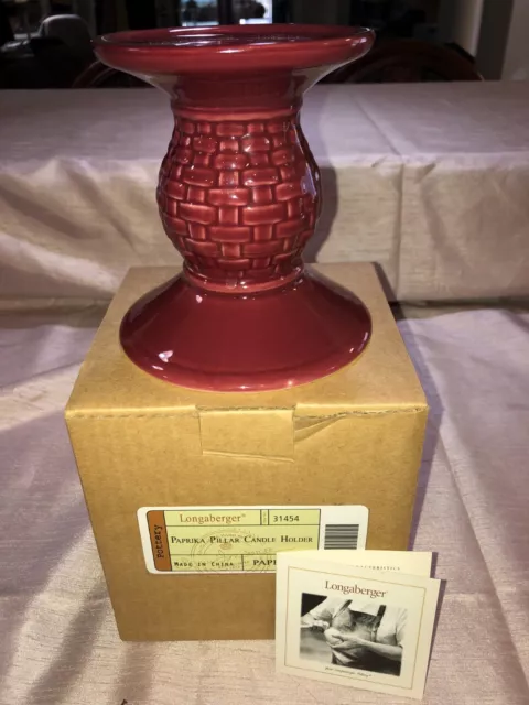 Nib Longaberger Woven Pattern Paprika Red Pillar Candle Holder 31454 - 5 1/4"