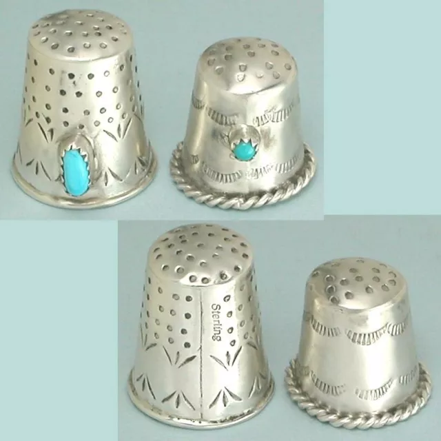 2 Vintage Sterling Silver & Turquoise Thimbles * Native American * Circa 1980s