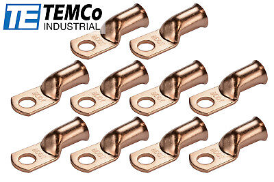 10 Lot 2/0 3/8" Hole Ring Terminal Lug Bare Copper Uninsulated AWG Gauge