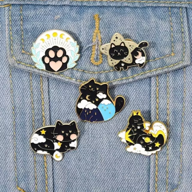 Cute Starry Cats Star Moon Cat Enamel Pin Set Lapel Backpack Pins Birthday Gifts