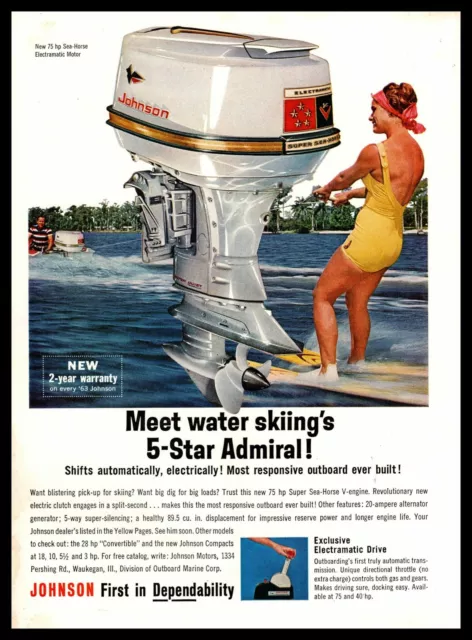 1963 Johnson Motors Waukegan IL 75 HP Sea-Horse Electramatic Boat Motor Print Ad